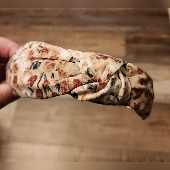 Brown and Cream Floral Top Knot Headband - Picture 1 of 1